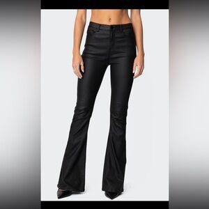 Edikted black leather flare pants